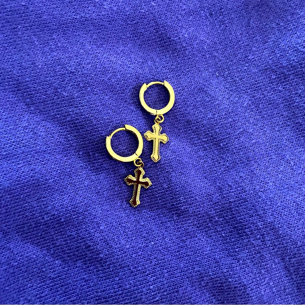 gold cross hoop earrings